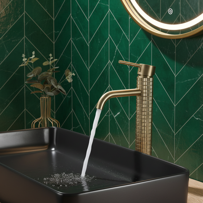 Hoge wastafelkraan Angelica - Geborsteld goud - 30,5 × 5,5 × 19 cm