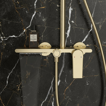 Opbouw regendoucheset Cynthia - Geborsteld goud - 130 × 35 × 25 cm