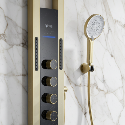 Thermostatisch Douchepaneel Marcelo – Digitale Display - Geborsteld goud - 182 × 40 × 52 cm