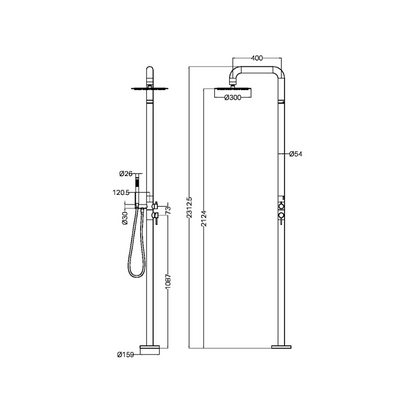 Buitendoucheset Capri – Vrijstaand – Regendouche & Staafhanddouche - Brushed bronze