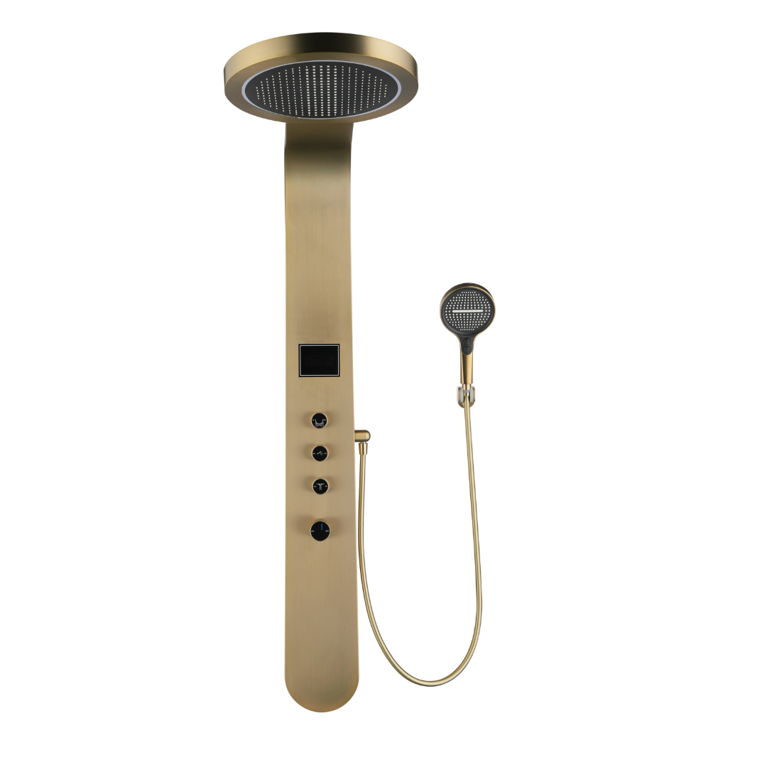 Douchepaneel Elena - LED - Digitaal display - Geborsteld goud - 145 × 18 × 65 cm