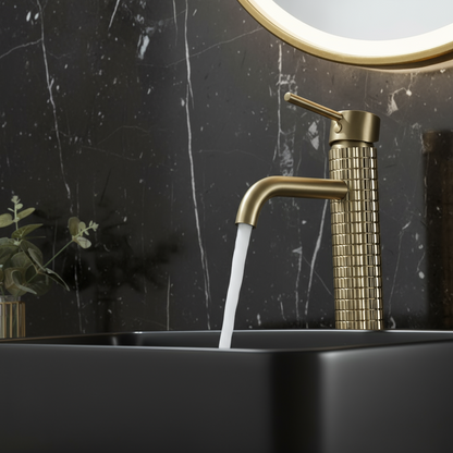 Hoge wastafelkraan Angelica - Geborsteld goud - 30,5 × 5,5 × 19 cm