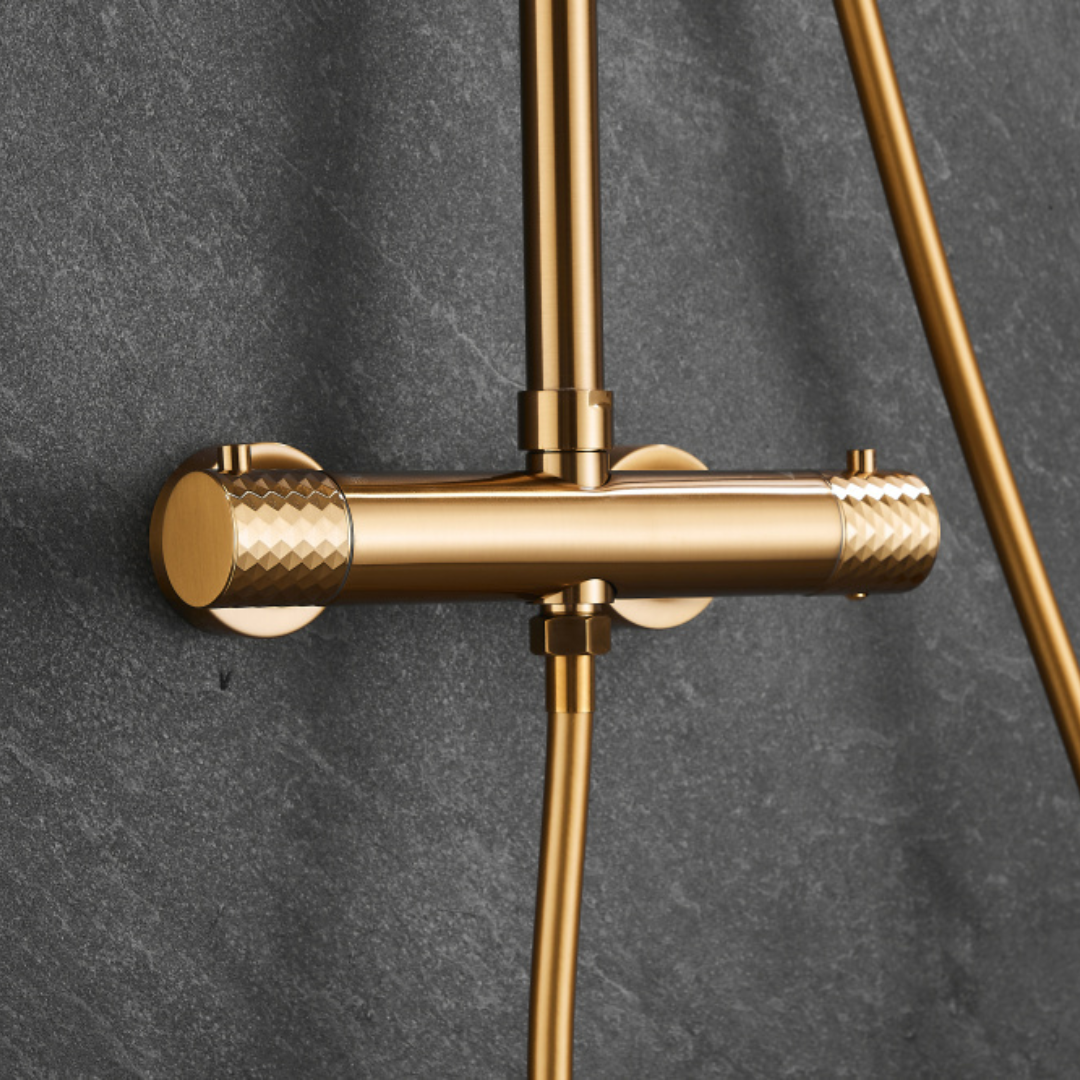 Thermostatisch opbouw regendoucheset - Julio - Geborsteld goud