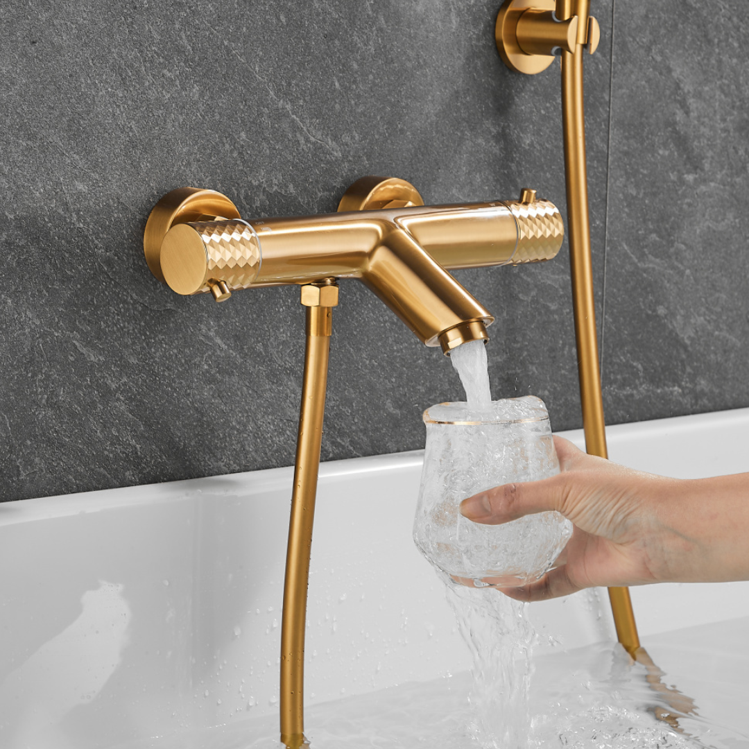 Thermostatische opbouw badkraan - Alessandra - Geborsteld goud