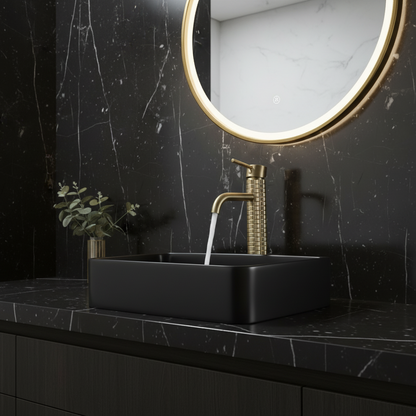 Hoge wastafelkraan Angelica - Geborsteld goud - 30,5 × 5,5 × 19 cm