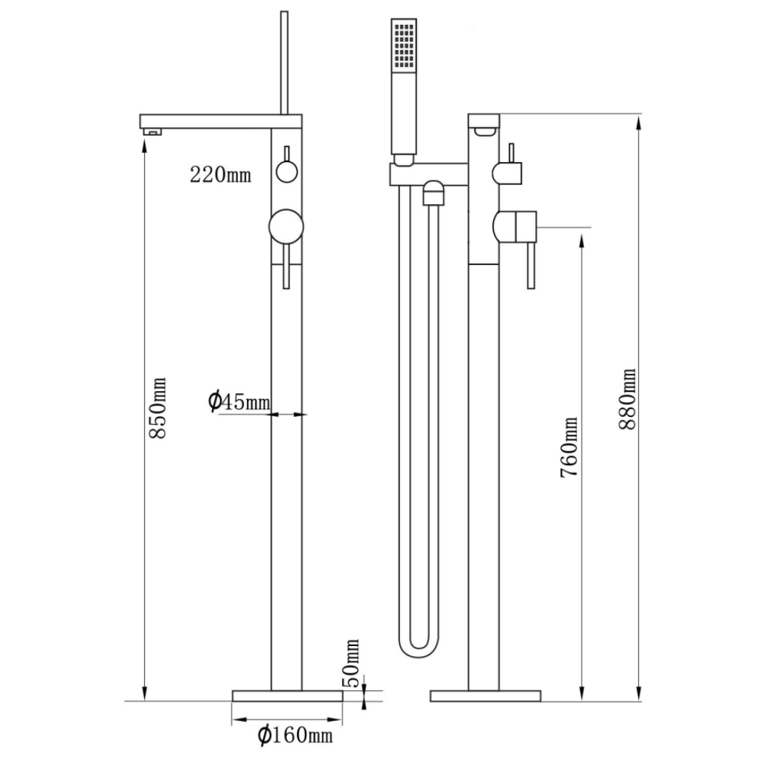 Vrijstaande badkraan Emilia - Geborsteld goud - 88 × 22 × 16 cm
