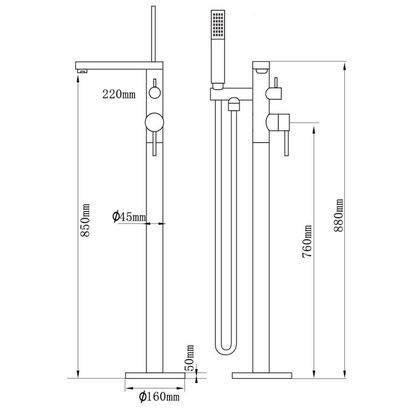 Vrijstaande badkraan Emilia - Geborsteld goud - 88 × 22 × 16 cm