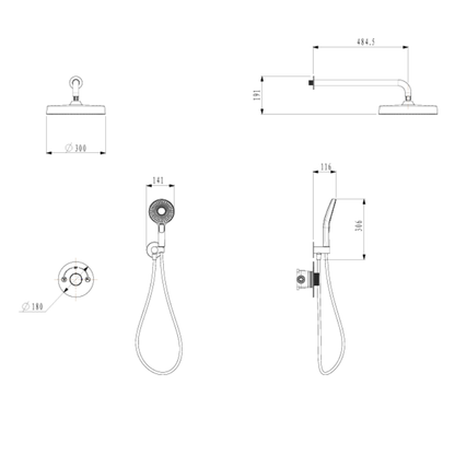 Inbouw Regendoucheset Amalia - Mat zwart - Incl. inbouwdeel