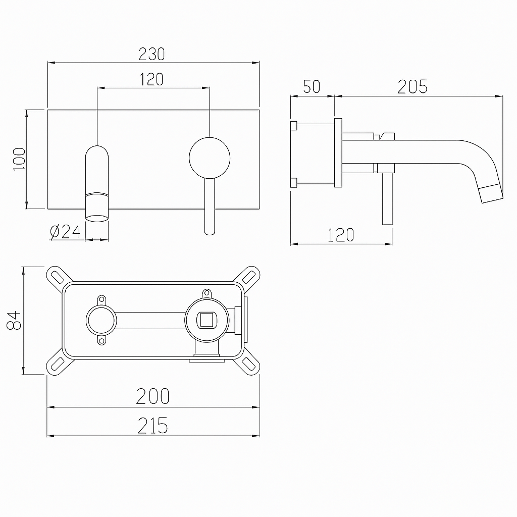 Inbouw wastafelkraan Angelica - Mat zwart - Incl. inbouwdeel - 23 × 20.5 × 10 cm