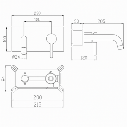 Inbouw wastafelkraan Angelica - Mat zwart - Incl. inbouwdeel - 23 × 20.5 × 10 cm