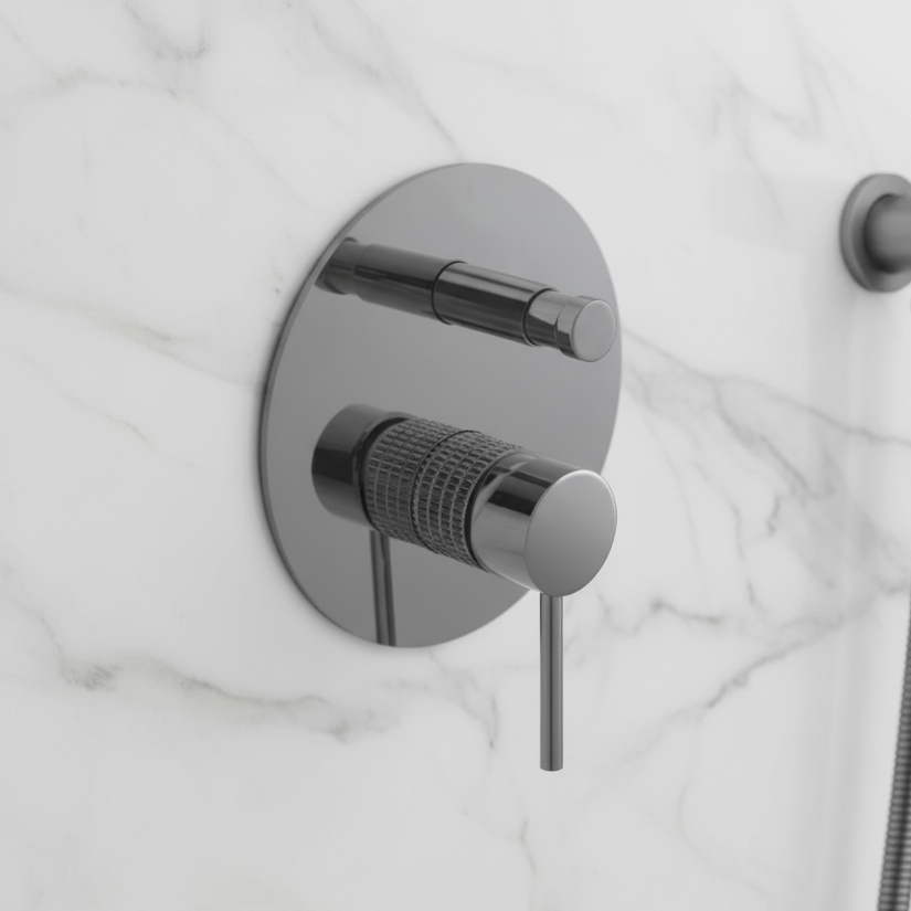 Inbouw Regendoucheset Angelica – Staafhanddouche – Gunmetal grey - Incl. inbouwdeel