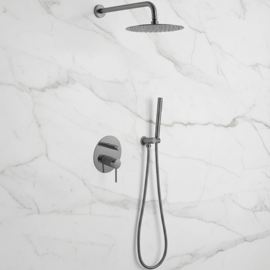 Inbouw Regendoucheset Angelica – Staafhanddouche – Gunmetal grey - Incl. inbouwdeel