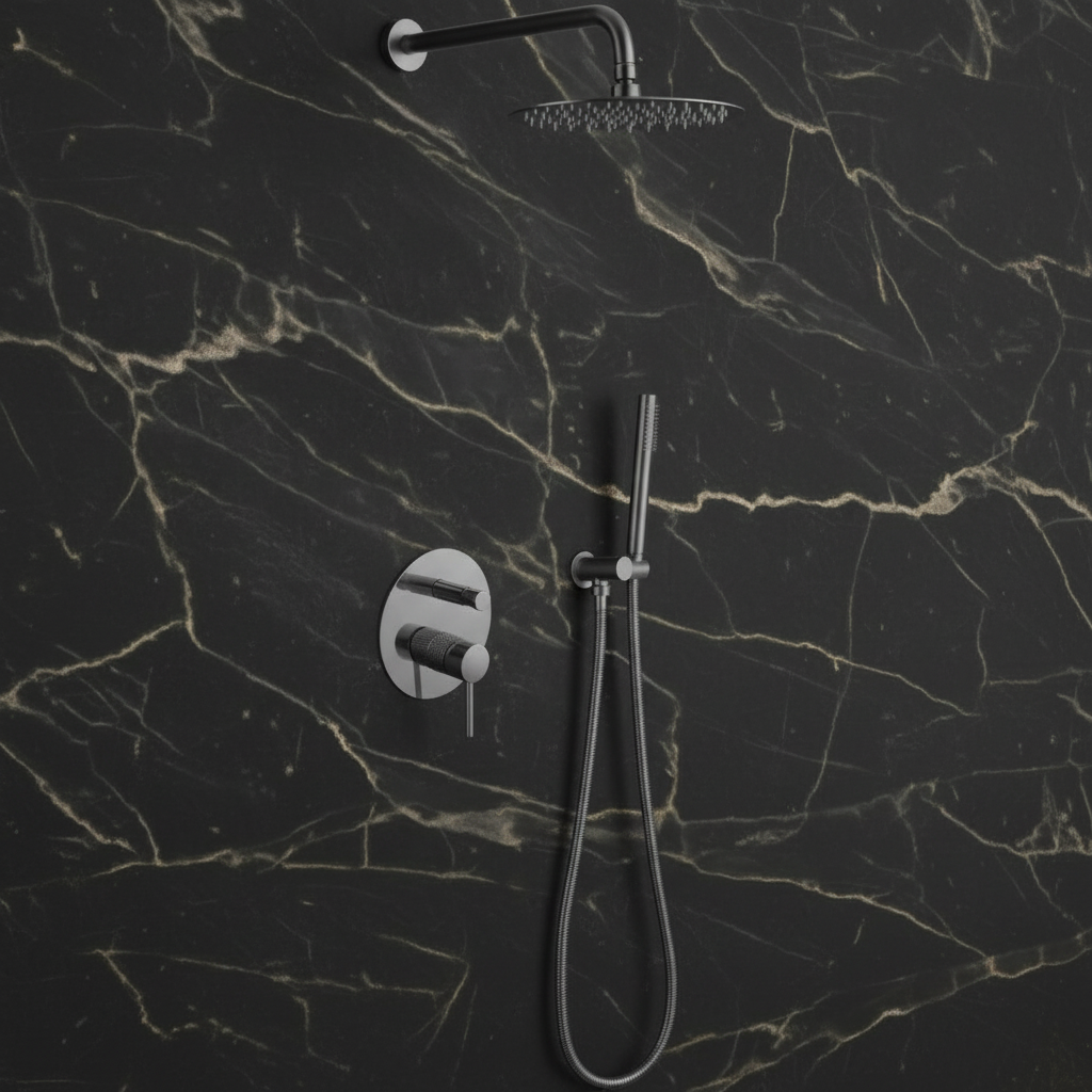 Inbouw Regendoucheset Angelica – Staafhanddouche – Gunmetal grey - Incl. inbouwdeel