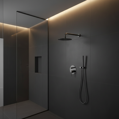 Inbouw Regendoucheset Angelica – Staafhanddouche – Gunmetal grey - Incl. inbouwdeel