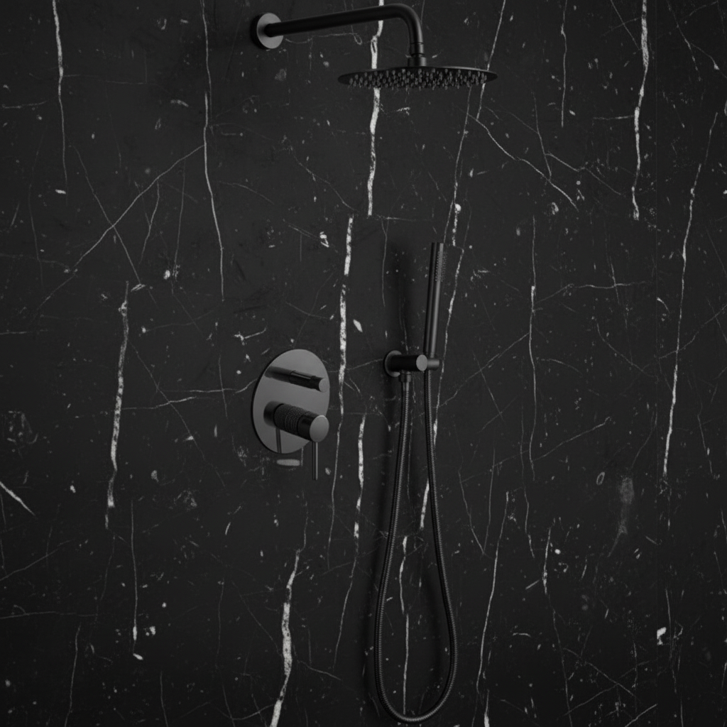 Inbouw Regendoucheset Angelica – Staafhanddouche – Mat zwart - Incl. inbouwdeel