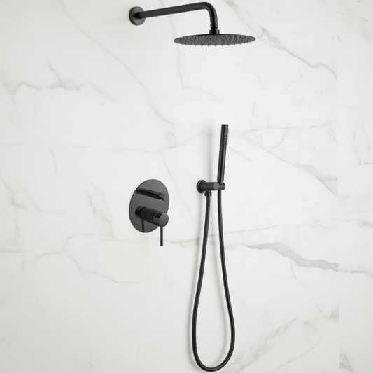 Inbouw Regendoucheset Angelica – Staafhanddouche – Mat zwart - Incl. inbouwdeel