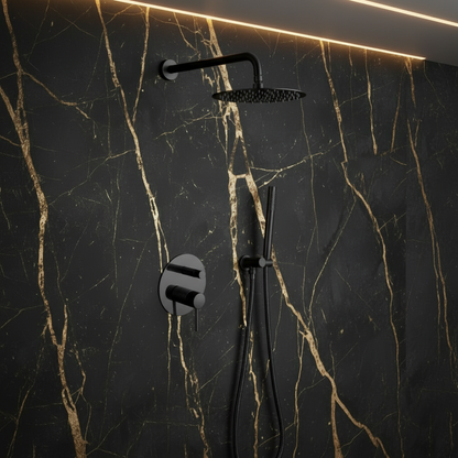 Inbouw Regendoucheset Angelica – Staafhanddouche – Mat zwart - Incl. inbouwdeel