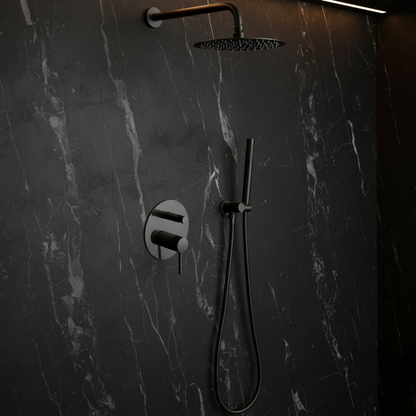 Inbouw Regendoucheset Angelica – Staafhanddouche – Mat zwart - Incl. inbouwdeel