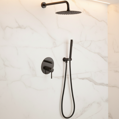 Inbouw Regendoucheset Angelica – Staafhanddouche – Mat zwart - Incl. inbouwdeel