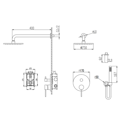 Inbouw Regendoucheset Angelica – Staafhanddouche – Geborsteld goud - Incl. inbouwdeel
