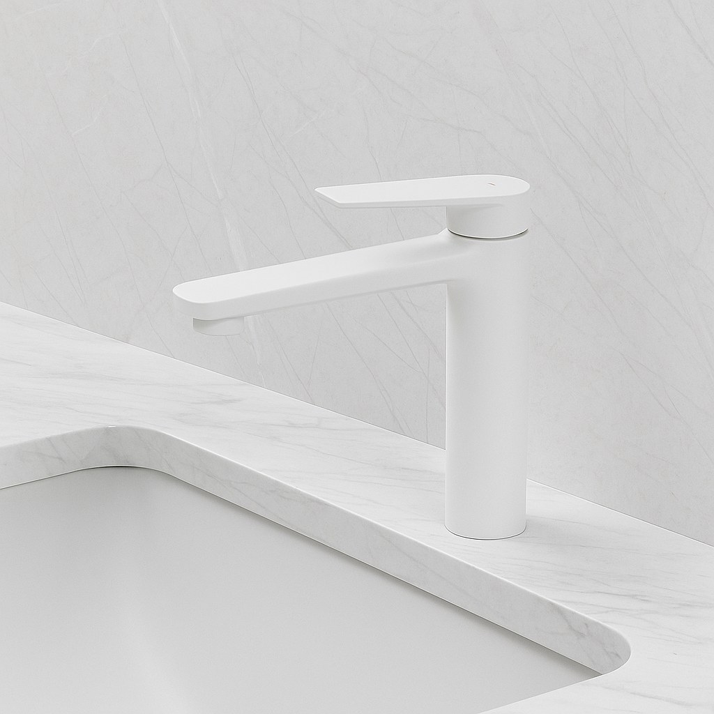 Opbouw wastafelkraan Diego  – Mat wit - 15 × 13,7 × 4,4 cm