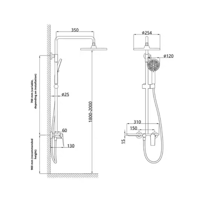 Opbouw regendoucheset Cynthia - Gunmetal grey - 130 × 35 × 25 cm