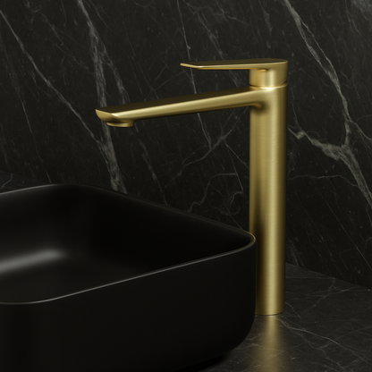 Hoge wastafelkraan Diego  – Geborsteld goud - 27,5 × 16,6 × 22,3 cm