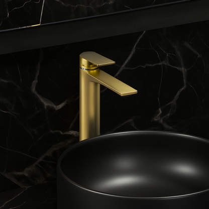 Hoge wastafelkraan Diego  – Geborsteld goud - 27,5 × 16,6 × 22,3 cm