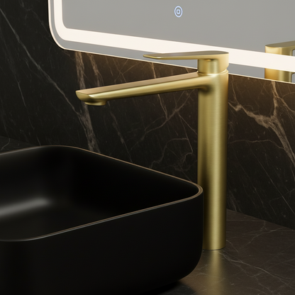 Hoge wastafelkraan Diego  – Geborsteld goud - 27,5 × 16,6 × 22,3 cm