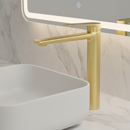 Hoge wastafelkraan Diego  – Geborsteld goud - 27,5 × 16,6 × 22,3 cm