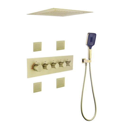 Thermostatische Inbouw Regendoucheset - Amelia - Geborsteld goud