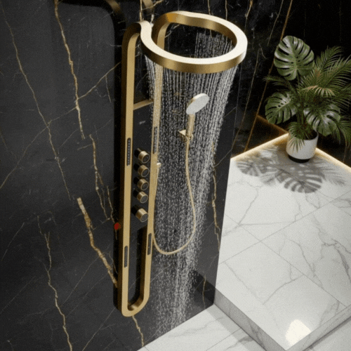 Thermostatisch Douchepaneel Marcelo – Digitale Display - Geborsteld goud - 182 × 40 × 52 cm