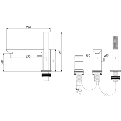 Opbouw badkraan Vero – Gunmetal grey - 21,6 × 24 × 19,5 cm