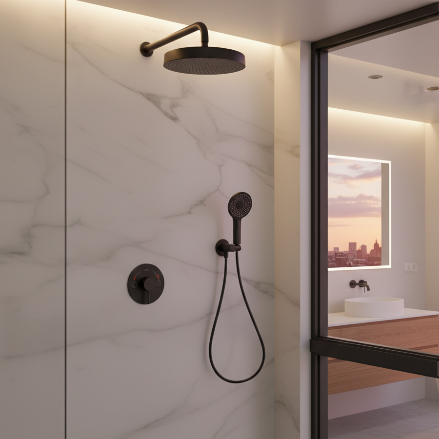 Inbouw Regendoucheset Amalia - Mat zwart - Incl. inbouwdeel