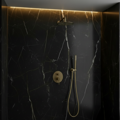 Inbouw Regendoucheset Angelica – Staafhanddouche – Geborsteld goud - Incl. inbouwdeel