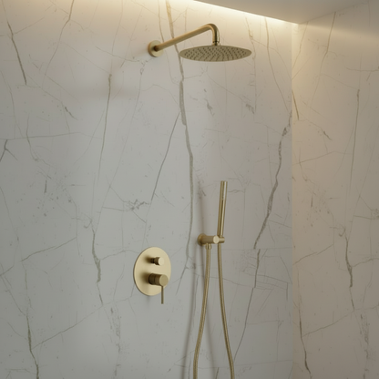 Inbouw Regendoucheset Angelica – Staafhanddouche – Geborsteld goud - Incl. inbouwdeel