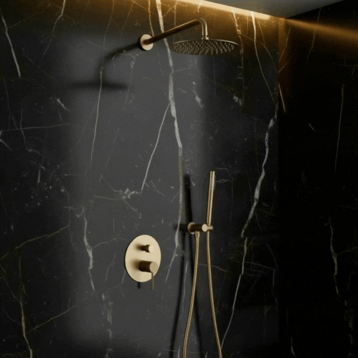 Inbouw Regendoucheset Angelica – Staafhanddouche – Geborsteld goud - Incl. inbouwdeel