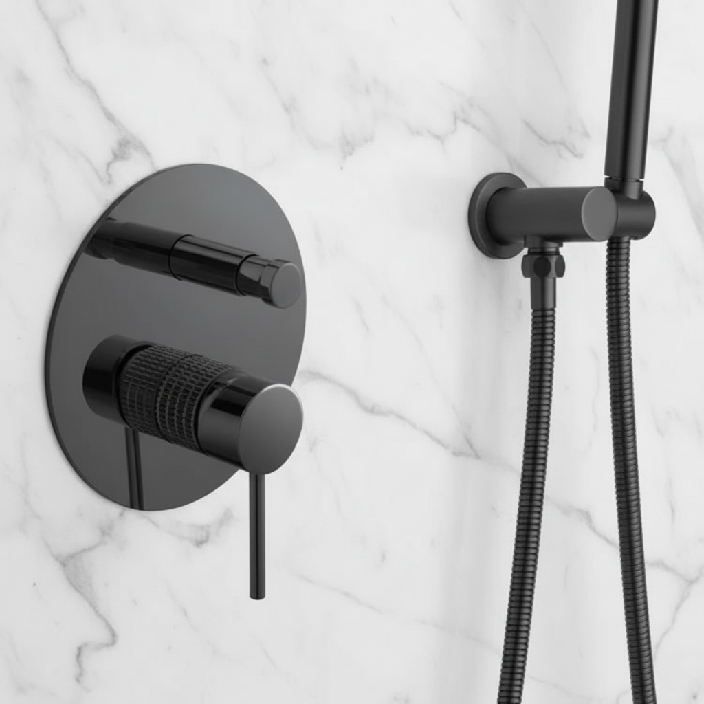 Inbouw Regendoucheset Angelica – Staafhanddouche – Mat zwart - Incl. inbouwdeel