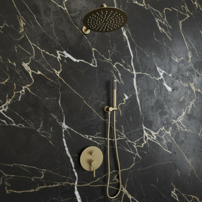 Inbouw Regendoucheset Angelica – Staafhanddouche – Geborsteld goud - Incl. inbouwdeel