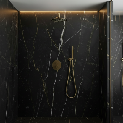 Inbouw Regendoucheset Angelica – Staafhanddouche – Geborsteld goud - Incl. inbouwdeel