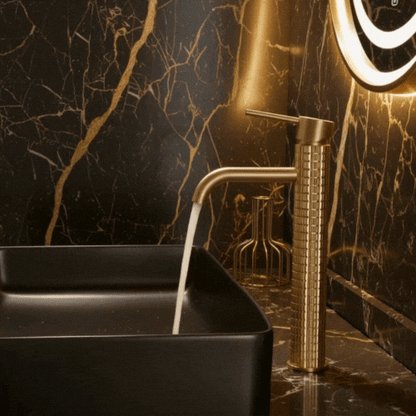 Hoge wastafelkraan Angelica - Geborsteld goud - 30,5 × 5,5 × 19 cm