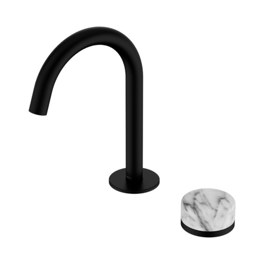 Inbouw Wastafelkraan Sorrento – Arabescato Corchia - 2-Gats - Gebogen (arc) uitloop - Matte black
