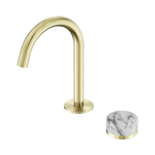 Inbouw Wastafelkraan Sorrento – Arabescato Corchia - 2-Gats - Gebogen (arc) uitloop - Brushed gold