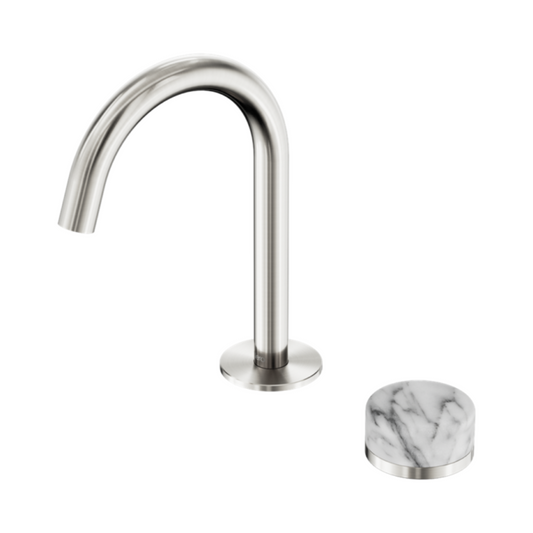 Inbouw Wastafelkraan Sorrento – Arabescato Corchia - 2-Gats - Gebogen (arc) uitloop - Brushed nickel