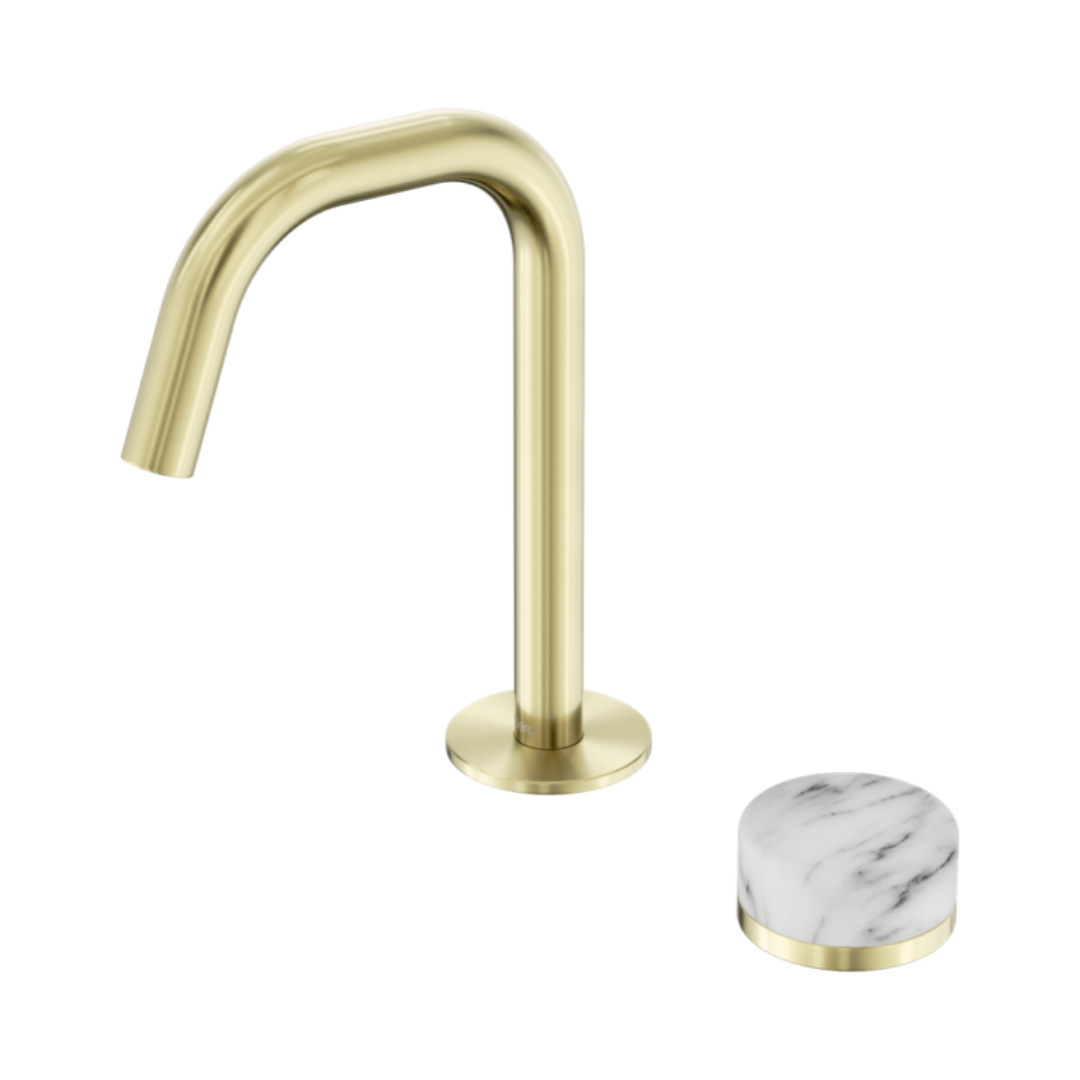 Inbouw Wastafelkraan Sorrento – Arabescato Corchia – 2-Gats – Rechte (edge) uitloop – Brushed gold