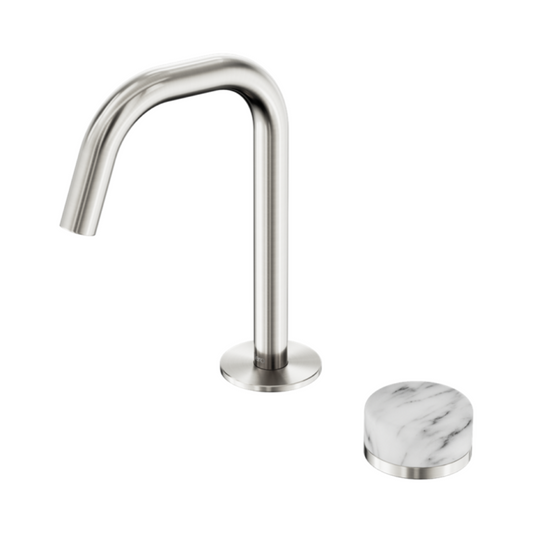 Inbouw Wastafelkraan Sorrento – Arabescato Corchia – 2-Gats – Rechte (edge) uitloop – Brushed nickel