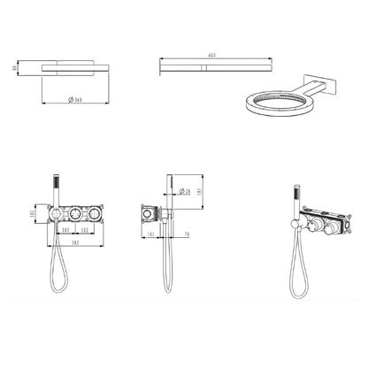 Thermostatische Inbouw Regendoucheset Marino – Digitale Regeling - Waterval & Staafhanddouche – Geborsteld goud - Incl. inbouwdeel