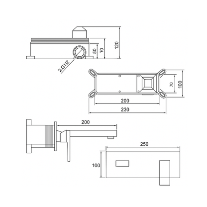 Inbouw wastafelkraan Silvio – Mat zwart - Incl. inbouwdeel - 25 × 10 × 20 cm